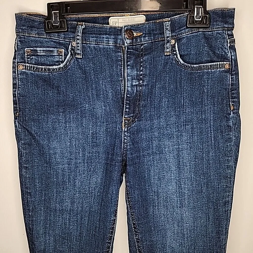 Free People Distressed Busted Knee Jeans High Rise Dark Wash Women's Size 30